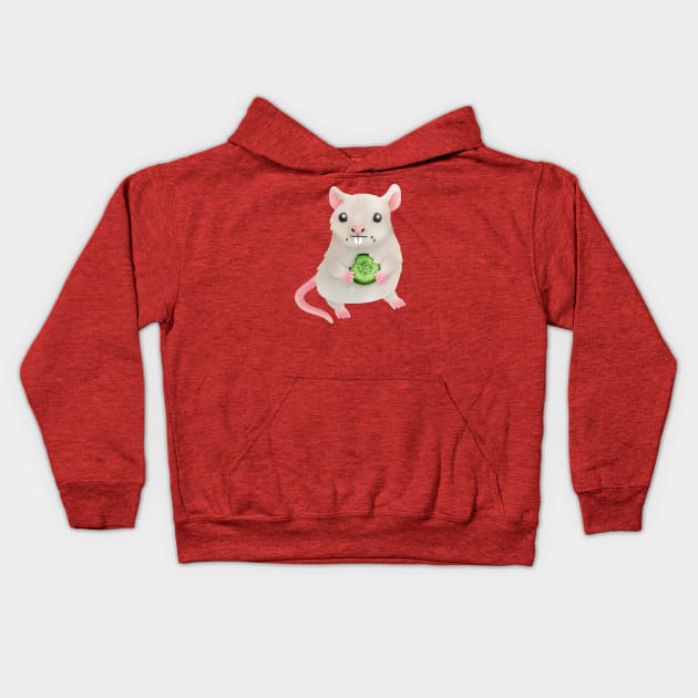 Pet rat eating cucumber Kids Hoodie by CleanRain3675